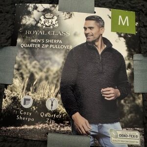 Royal Class NWT Mens Sherpa Quarter Zip Pullover Gray Cozy Fleece Size M